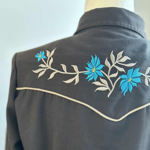 Vintage Roper Espresso Embroidered Floral Western Snap Shirt with Piping – US S - Picture 13 of 14